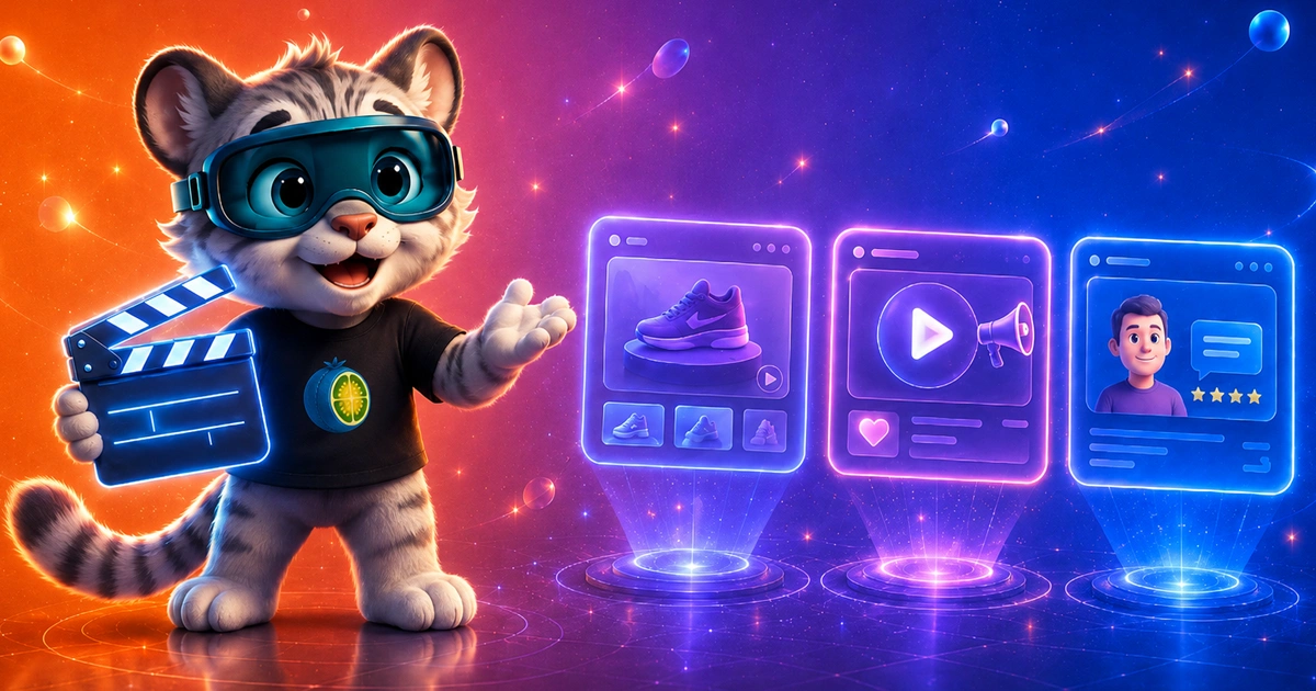 ШІ-відео для бізнесу — ілюстрація з тигреням-маскотом LuloTech