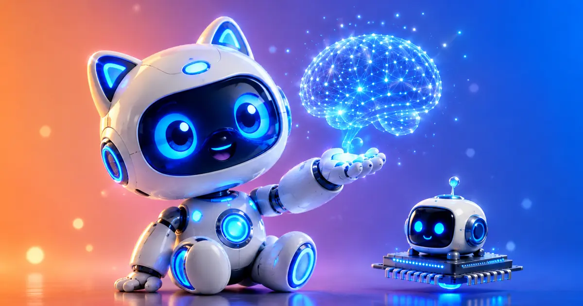 Illustration of artificial intelligence — LuloTech mascot holding a glowing neural-network sphere