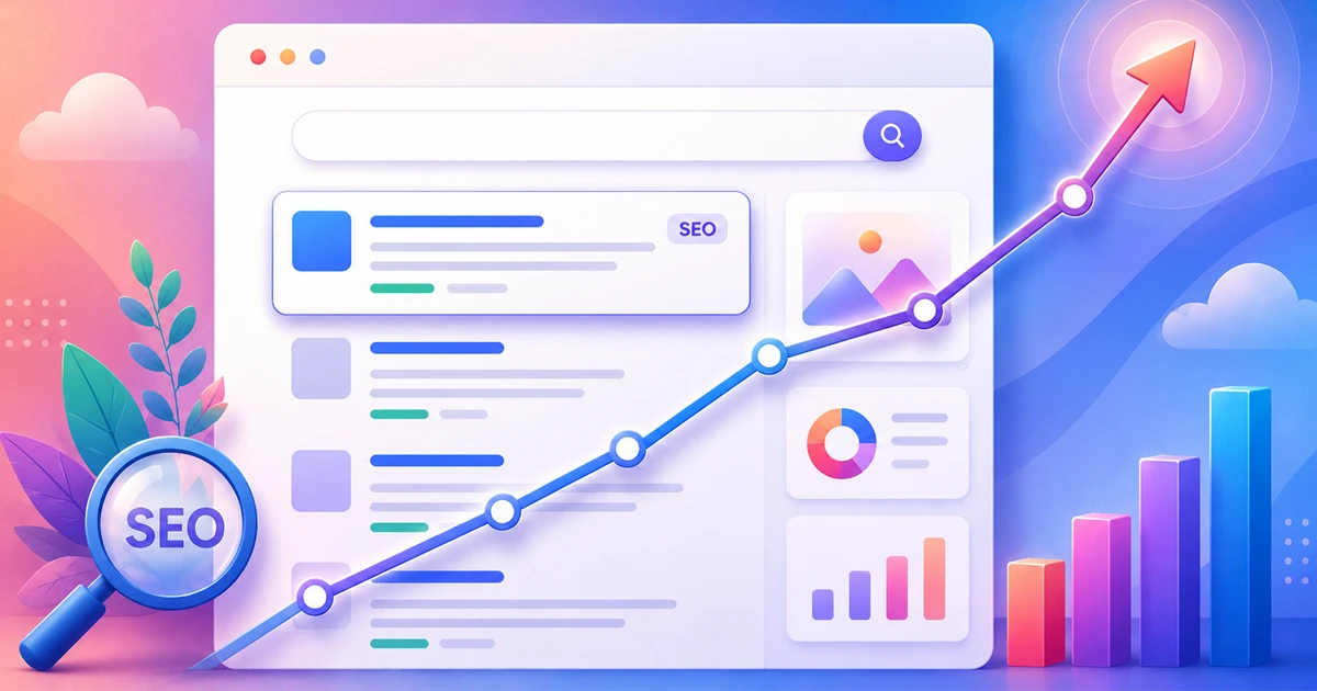 A chart of a website's search ranking climbing in Google results — illustration of SEO promotion